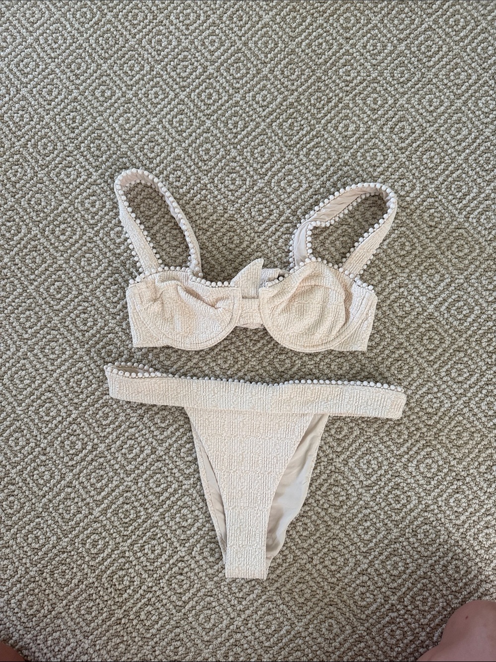 DEVON WINDSOR Cream Textured Bikini with Beaded Trim